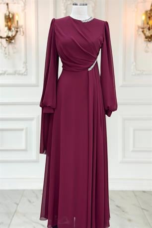 Feza Tesettür Abiye Bordo