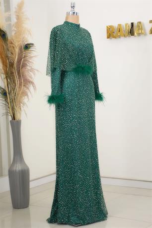 Fiona Tesettür Abiye Zümrüt