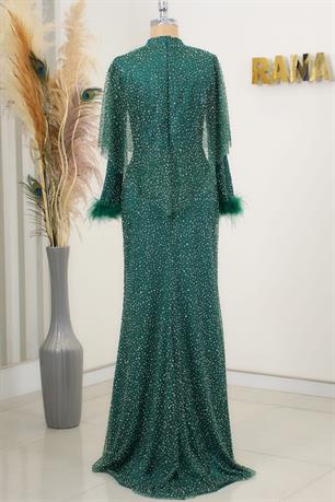 Fiona Tesettür Abiye Zümrüt