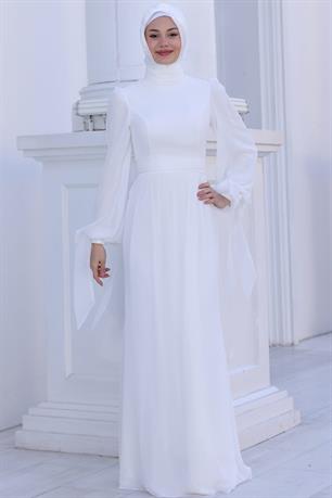 Firuze Tesettür Abiye Beyaz