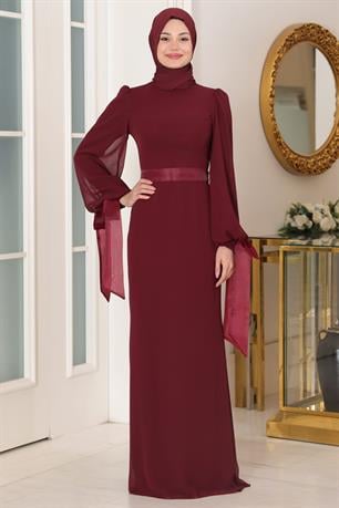 Firuze Tesettür Abiye Bordo
