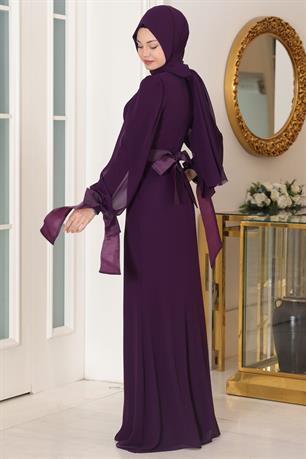 Firuze Tesettür Abiye Mor