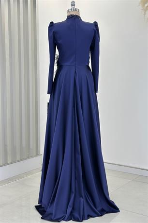 Flowers Tesettür Abiye Lacivert