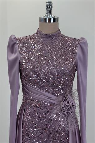 Flowers Tesettür Abiye Lila