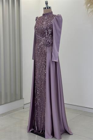 Flowers Tesettür Abiye Lila