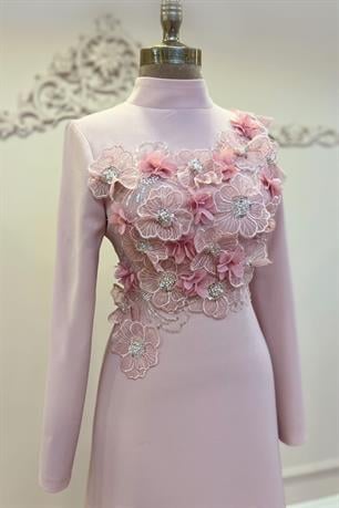 Flowers Tesettür Abiye Pudra