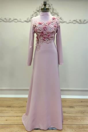 Flowers Tesettür Abiye Pudra