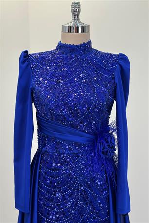 Flowers Tesettür Abiye Saks