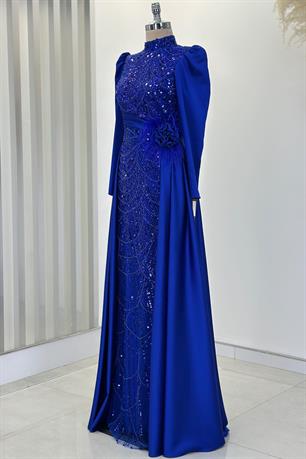 Flowers Tesettür Abiye Saks