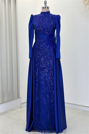 Flowers Tesettür Abiye Saks