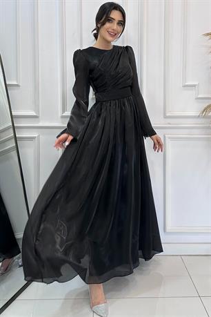 Flowers Tesettür Abiye Siyah