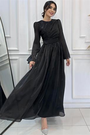 Flowers Tesettür Abiye Siyah