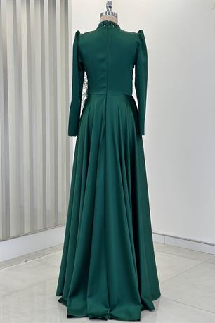 Flowers Tesettür Abiye Zümrüt