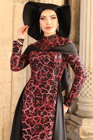 Frezya Tesettür Abiye Kırmızı