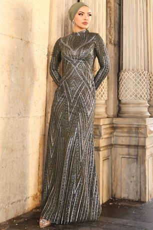 Gala Tesettür Abiye Haki