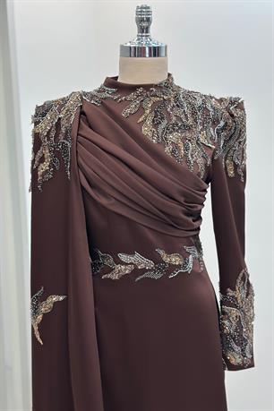 Garnili Tesettür Abiye Kahve