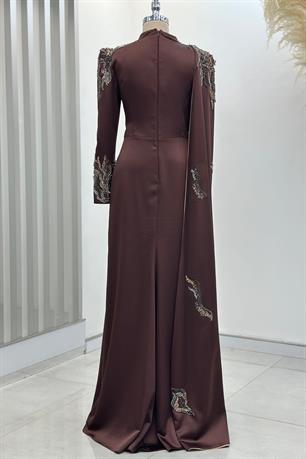 Garnili Tesettür Abiye Kahve