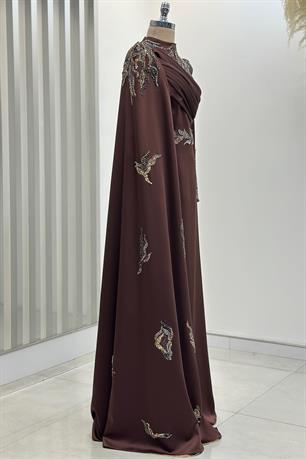 Garnili Tesettür Abiye Kahve