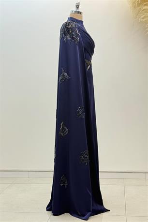 Garnili Tesettür Abiye Lacivert