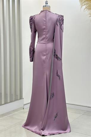 Garnili Tesettür Abiye Lila