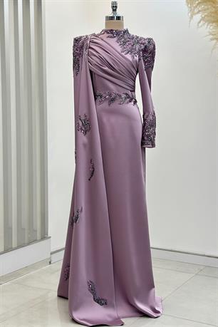 Garnili Tesettür Abiye Lila