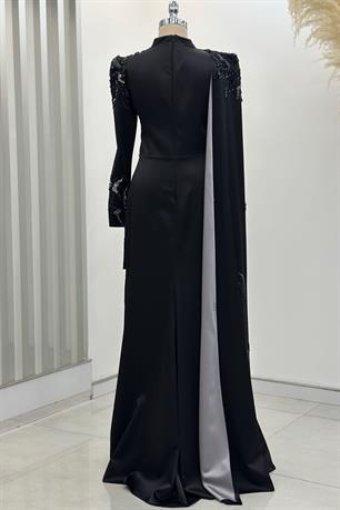 Garnili Tesettür Abiye Siyah