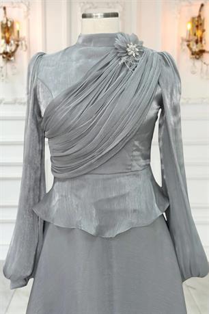 Gaye Tesettür Abiye Gri