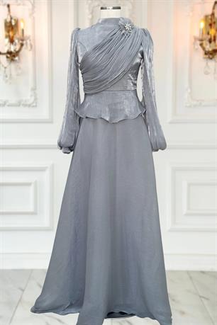 Gaye Tesettür Abiye Gri