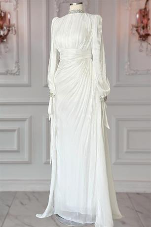 Gözde Tesettür Abiye Ekru