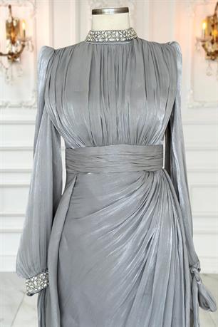 Gözde Tesettür Abiye Gri