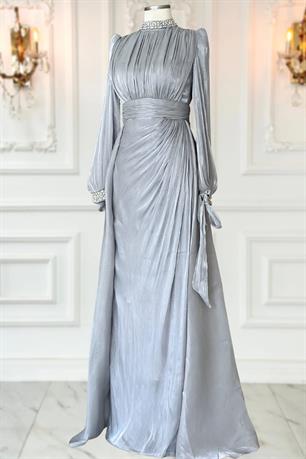 Gözde Tesettür Abiye Gri