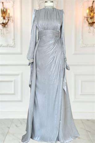 Gözde Tesettür Abiye Gri