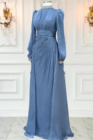 Gözde Tesettür Abiye İndigo