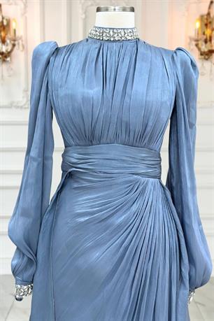 Gözde Tesettür Abiye İndigo