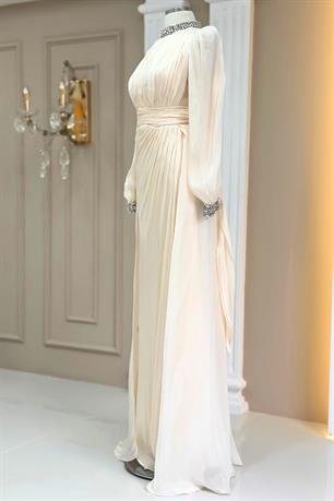 Gözde Tesettür Abiye Krem