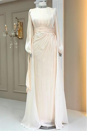 Gözde Tesettür Abiye Krem