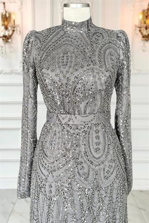 Gülce Tesettür Abiye Antrasit