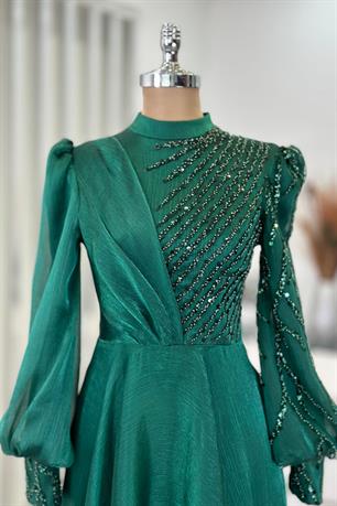 Güneş Tesettür Abiye Zümrüt