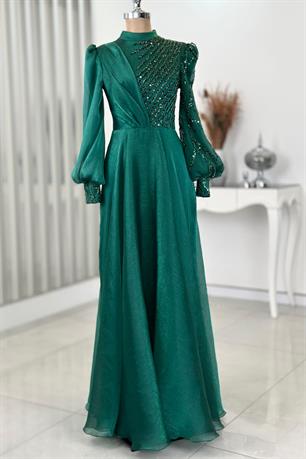 Güneş Tesettür Abiye Zümrüt