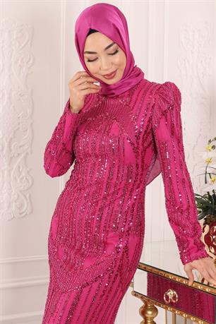 Hafsa Tesettür Abiye Fuşya