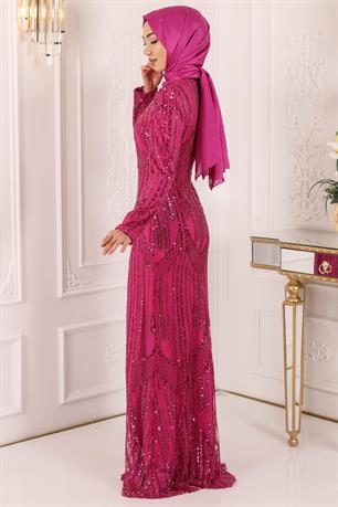 Hafsa Tesettür Abiye Fuşya
