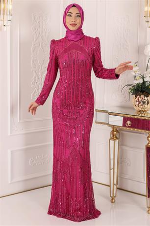 Hafsa Tesettür Abiye Fuşya