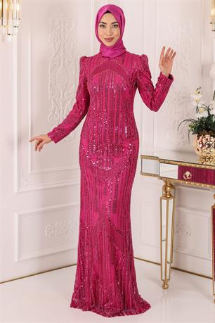 Hafsa Tesettür Abiye Fuşya