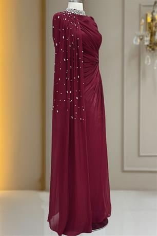 Helen Tesettür Abiye Bordo