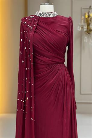 Helen Tesettür Abiye Bordo