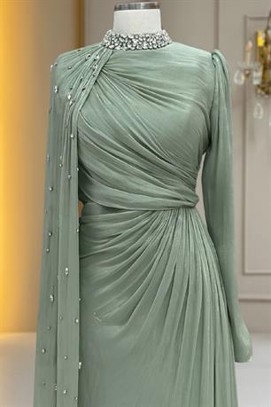 Helen Tesettür Abiye Çağla Yeşili