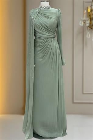 Helen Tesettür Abiye Çağla Yeşili