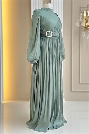 Hira Tesettür Abiye Çağla Yeşili