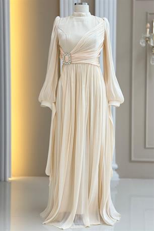 Hira Tesettür Abiye Krem