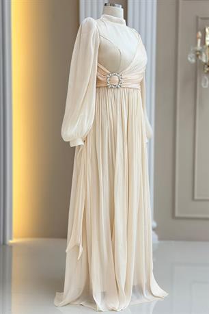 Hira Tesettür Abiye Krem